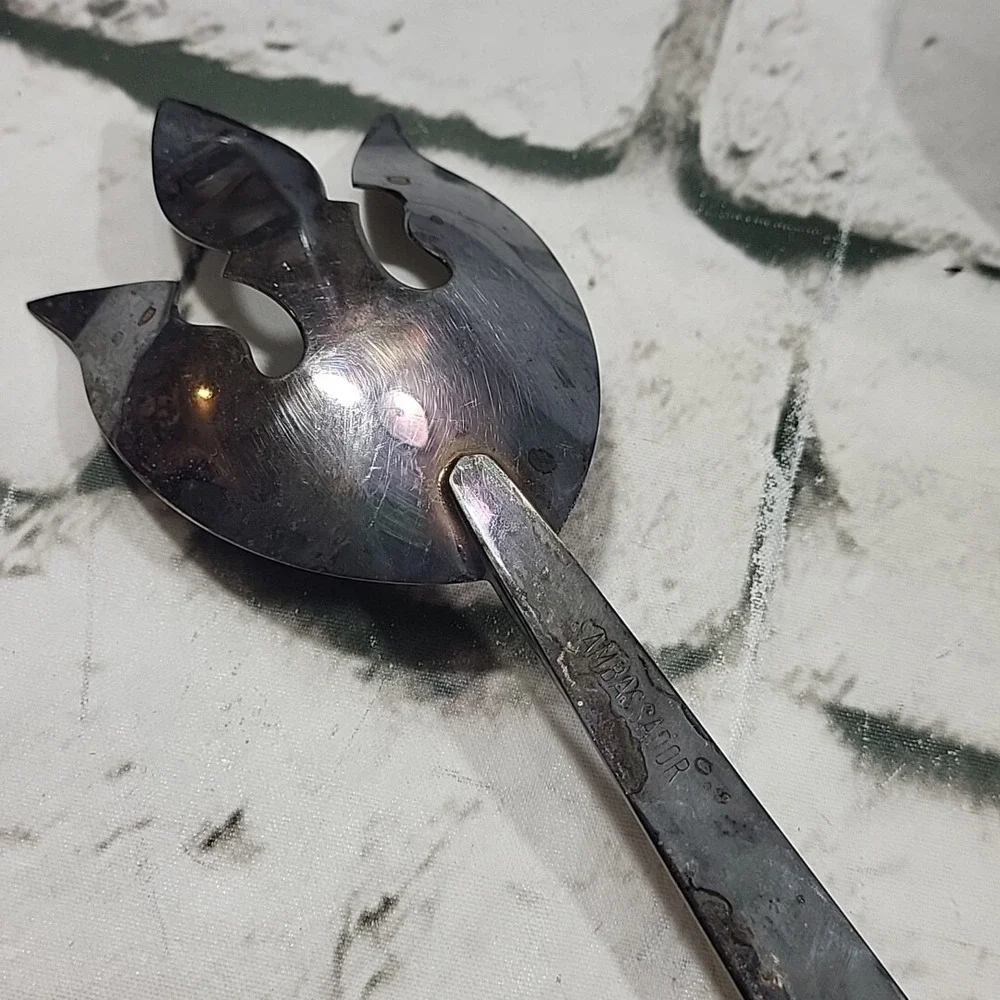 Vintage Ambassador Silver-Plate Serving Utensils Fork‎ And Spoon Unpolished